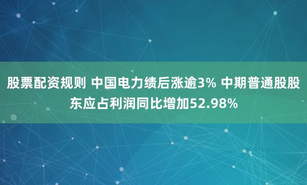 股票配资规则 中国电力绩后涨逾3% 中期普通股股东应占利润同比增加52.98%
